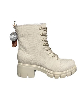 MIA MILA IVORY PYTHON LACE UP BOOTS LUG SOLE SIZE 9 NIB Foto 1 de 4