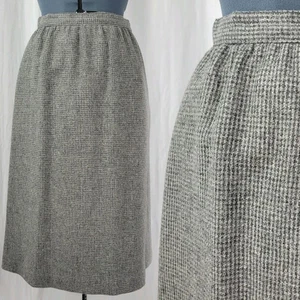 Vintage TWCC Grey Toned Herringbone Plaid Wool Skirt w Lining Size 12 - Picture 1 of 17