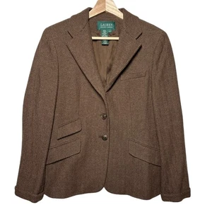 Vintage Lauren Ralph Lauren 100% Cotton Blazer w/ Logo Buttons Sz 8 Preppy 90s - Picture 1 of 11