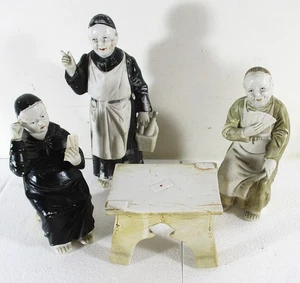 UNUSUAL CA 1890S GERMAN BISQUE CERAMIC PC FIGURES CARD PLAYING 3 MONKS & 1 TABLE - Picture 1 of 10