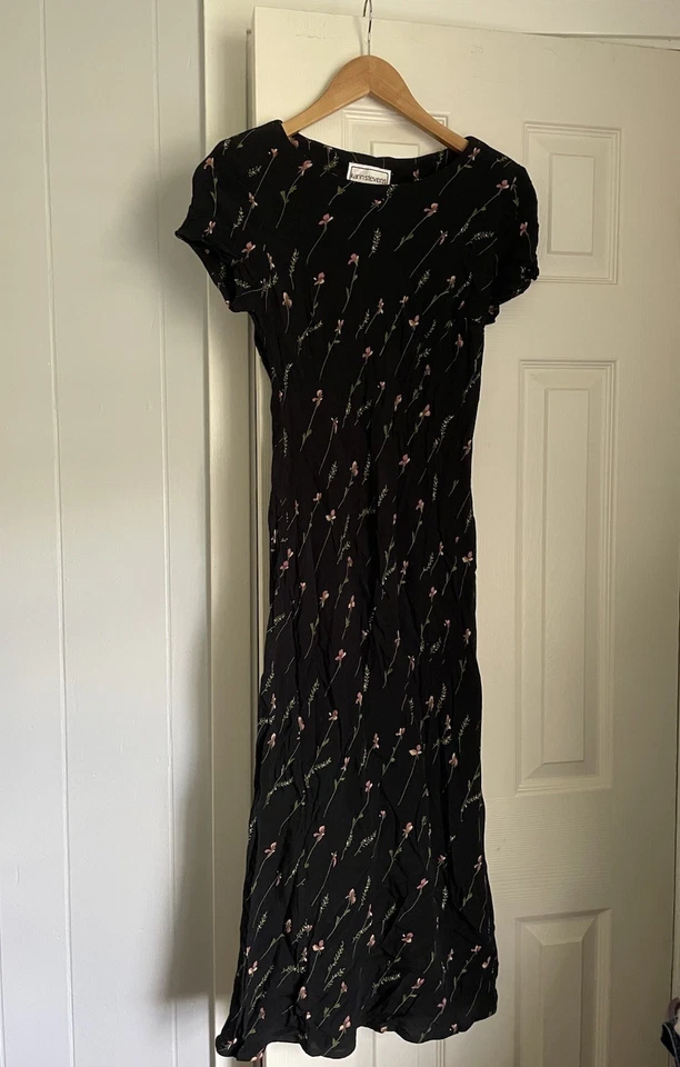 Vestido Karin Stevens Petites Vintage Negro Floral Talla 6 RN64779 Foto 1 de 4