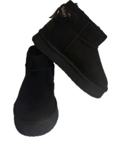 Juicy Couture Olden Boots Women's 7 Faux Fur Lining Black Logo Ribbon Accented - Picture 1 of 11