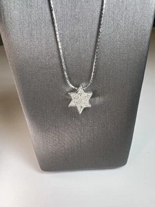 "Collar estrella diamante brillante natural oro blanco 14K 16""" - Imagen 1 de 5