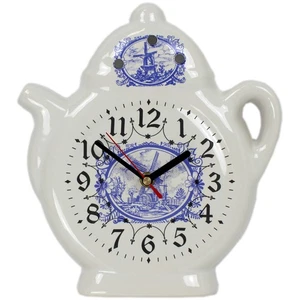 Reloj de Pared para Cocina Nostalgia Reloj de Cocina - Cerámica Tetera Reloj Molino de Viento en Azul - Imagen 1 de 3