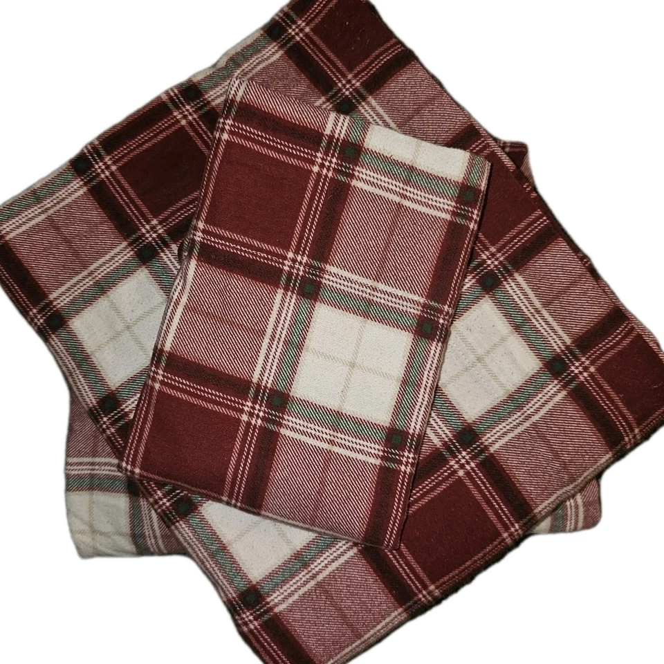 Juego de sábanas de franela doble London Fog rojo verde Navidad a cuadros 100 % algodón pavo Foto 1 de 4