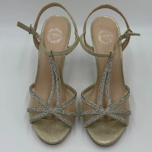NWT I.Miller Ramona Gold Glitter Open Toe Sandal Heels Womens Size 9 Prom Formal - Picture 1 of 12