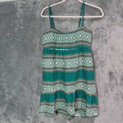 Billabong Dress Womens Medium Green White Boho Summer Cotton Strappy Sundress - Image 1 of 4