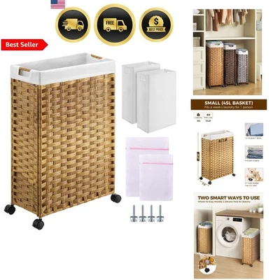 Laundry Hamper with Wheels 45L Rattan Closet Basket with Liners Mesh Bags - Image 1 of 4