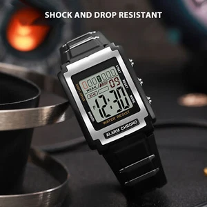 Digital Sports Watch Luminous Waterproof Swimming Watch Rectangular Outdoor - Picture 1 of 24