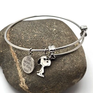 Braccialetto scorrevole Peanuts Snoopy & Woodstock placca argento regolabile - Foto 1 di 5