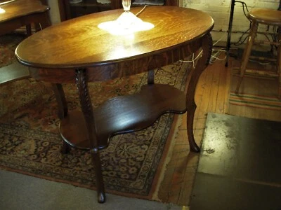 Antique Oak Table Desk Library w/ Drawer  1900's oval top refinished - Image 1 of 4