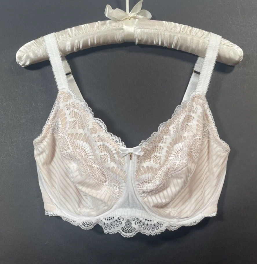 Amoena Karolina Bra Wire Lace Pocketed Post Mastectomy Tan  White 40DD - Image 1 of 4