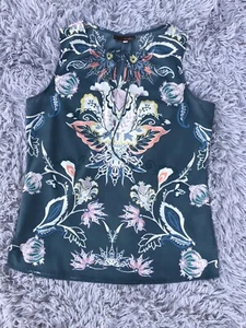 CROSBY women's floral tie v-neck sleeveless blouse tank  top size small  - Picture 1 of 9