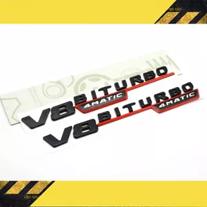 V8 BITURBO 4MATIC Fender AMG Emblem Glossy Black Logo Badge Mercedes C63 E63 S63 - Picture 1 of 3