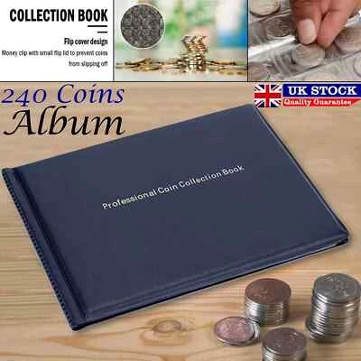 COIN ALBUM for 240 coins perfect for 1p £1 COINS FOLDER BOOK COLLECTOR BLUE