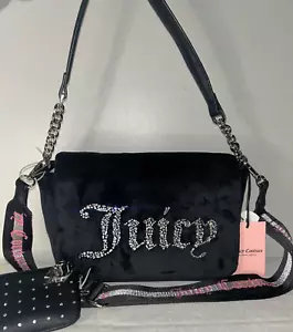 NEW! NWT JUICY COUTURE Velour All That Glitter Flap Crossbody Bag Black - Picture 1 of 9