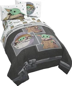 Twin Bedding Set Bed Sheets Comforter 4-PC The Child Mandalorian Microfiber Gray - Picture 1 of 7