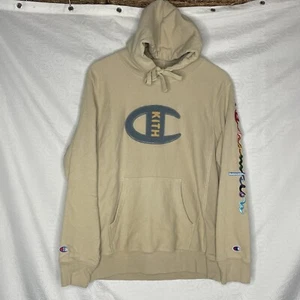 Kith x Champion Script Spellout Pullover Sand Hoodie Sweatshirt Size Large - Picture 1 of 11