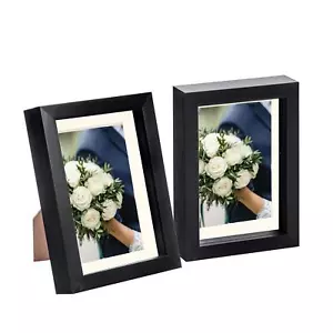 2x 5 x 7" 3D Box Frame Photo Picture Deep Display with 4 x 6" Mount Black/Ivory - Picture 1 of 6