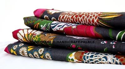Black Floral Cotton Voile Hand Block Print Fabric Natural Dyes Sanganer Indian - Image 1 of 3