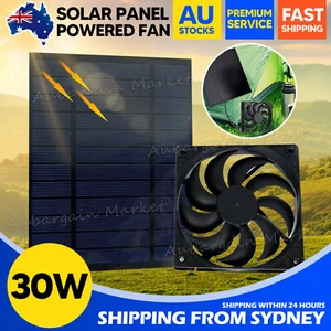 30W Solar Panel Powered Fan Mini Ventilator Air Extractor for Greenhouse Pet Dog - Picture 1 of 9