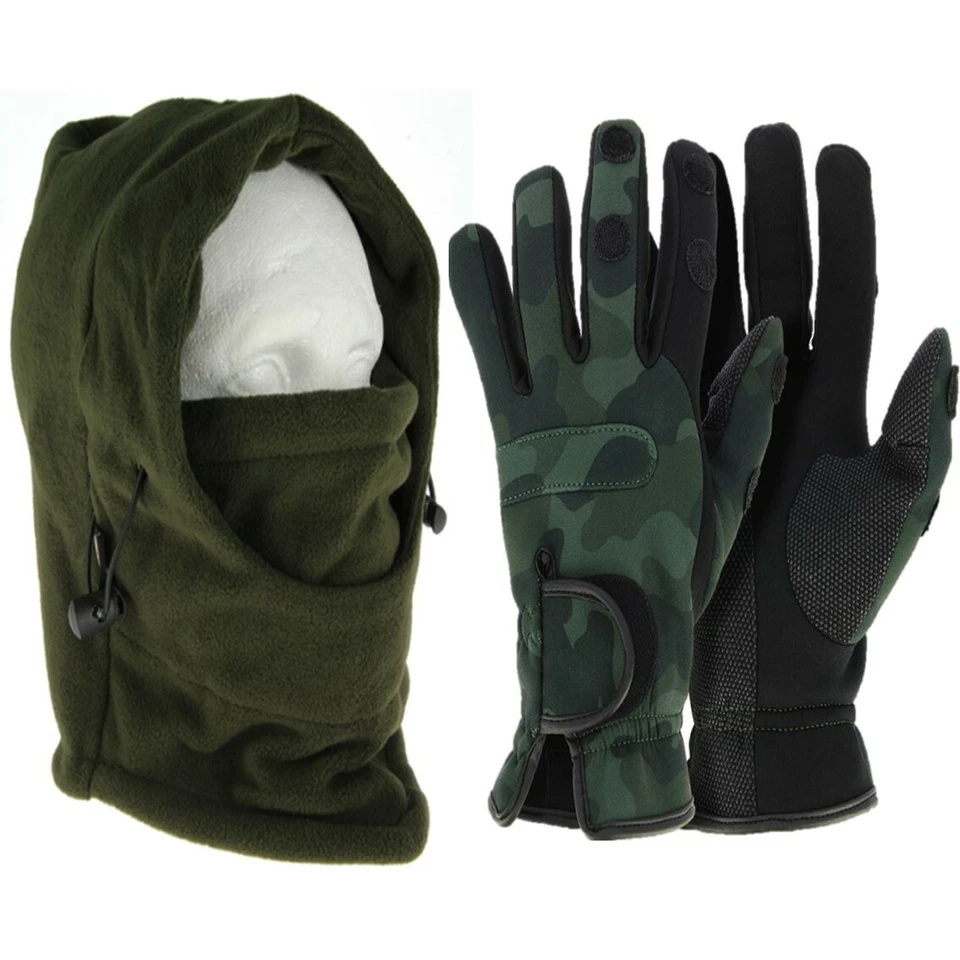 Guantes camuflados de pesca de neopreno medianos NGT + protector facial camuflado tiro caza fideos