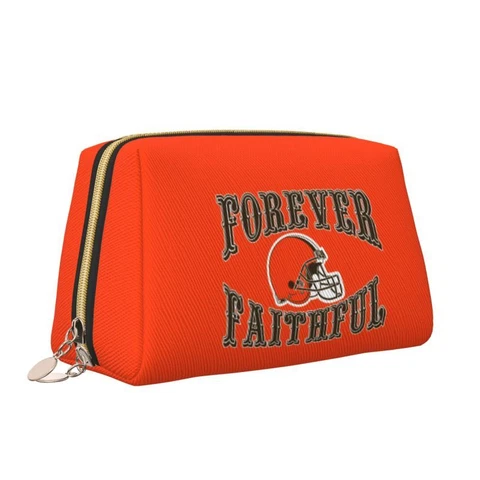 Cleveland Browns Cosmetic Bag Leather Makeup Bag"forever Faithful"Storage Bag Cover