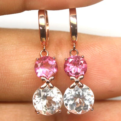 Unheated White & Pink Mystic Topaz Earrings 925 Sterling Silver Rose Gold Coated - Image 1 of 4