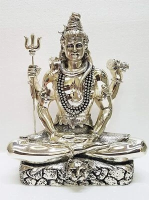 Idolo Statua Figurina D'Argento Del Signore Shiva Di 6 Pollici - Immagine 1 di 3