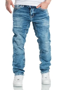 Herren Dicke Nähte Destroyed Jeans Regular Slim Denim Hose Fit 7983WC - Bild 1 von 10