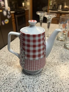 Vintage A Price Import Giappone Rosso Bianco Trapunta Gingham Teiera - Foto 1 di 6