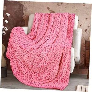 Blanket Pink Throw Soft Throw Size50" x 60" (130 x 150 cm) Leopard Print-1 - Picture 1 of 7