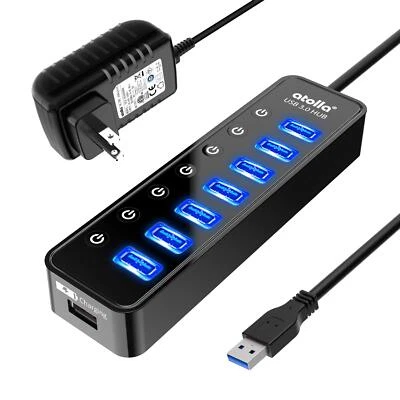 Powered USB Hub 3.0 7-Port USB Data Hub Splitter with One Smart Charging Port... - Image 1 of 4
