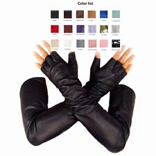 Custom Made 30cm to 80cm Long Fingerless Half Finger Style Real Leather Gloves