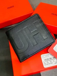MEN HUGO BY HUGO BOSS VICTORIAN L4CC BIFOLD BLACK LEATHER WALLET COIN POCKE - Picture 1 of 10