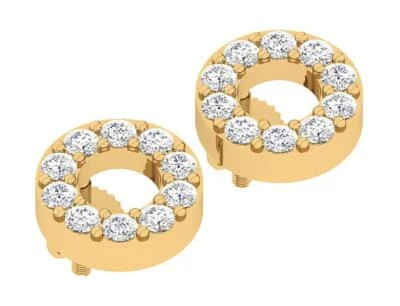 I1 G 0.65 Ct Round Cut Diamond Circle Studs Earrings Prong Set 14K Yellow Gold - Image 1 of 4