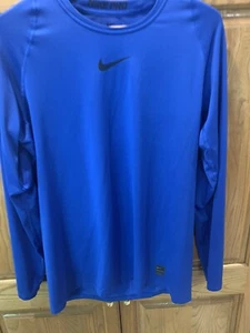 Nike Pro Dri Fit Blue Large White Logo Front Moisture Wick T Long L - Picture 1 of 6