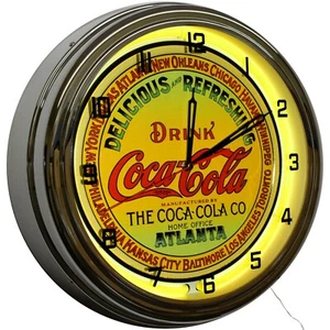 16" Classic Coca Cola Keg Label Sign Neon Clock Home Diner Decor (Yellow) - Picture 1 of 7