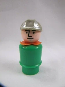 Vintage Little People Figurine Construction Worker Green Body Silver Hard Hat - Picture 1 of 7