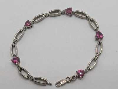 Brazalete vintage de plata de ley 925 con detalles de diamantes y zafiros rosados -7" Foto 1 de 4