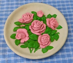 Gorgeous Midcentury Vintage Chalkware Wall Plaque with Pink Roses - Picture 1 of 3