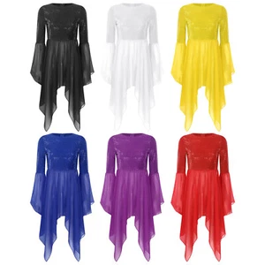 Womens Liturgical Flared Sleeve Dresses Church Dance Costumes Shiny Tunic Robe - Picture 1 of 85