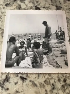 Vtg 1960’s B&W Photo  3x3 Avalon Beach Ca Scene Young Guys Girls Boats - Picture 1 of 2