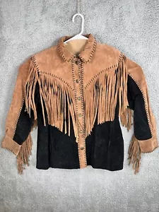Bob Mackie Wearable Art Fransen Lederjacke hellbraun schwarz Gr. L Westernmantel Large - Bild 1 von 21