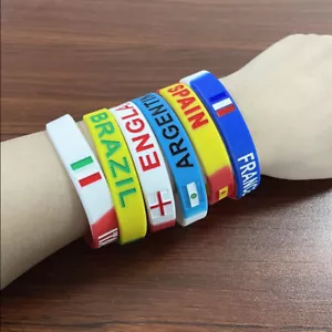 2Pcs Sports Silicone Bracelet Engrave Country Flag Wristbands Argentina Brazil - Picture 1 of 18