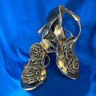 Ladies Gianni Bini Sparkly Silvery Strappy Leather/fabric 4" Hi Heels, 7.5m