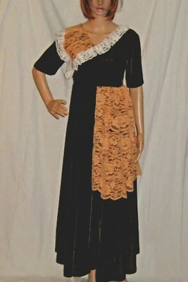 Vestido Steam Punk Vintage Barrido Completo Terciopelo Hasta el Té Encaje Marrón Chocolate  Foto 1 de 4