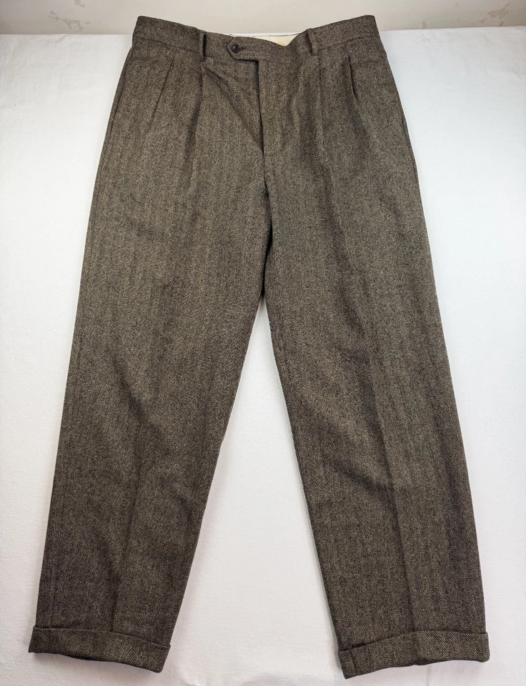 Pantalones Banana Republic Para Hombre 40x31 Lana Espiga Forro Rodilla Cónico Plisado Foto 1 de 4