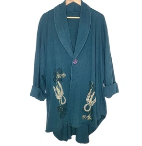 Chaqueta Fenicia Vintage Blue Fish 1996 Abstracta Viridian Lagenlook O/S - Imagen 1 de 7