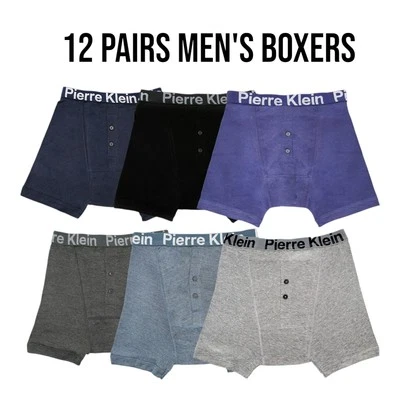 PIERRE KLEIN 12 Pairs Mens Classic Boxer Shorts – Everyday Boxers - Soft Cotton – Multipack